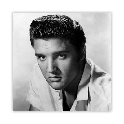 Black and white photo of Elvis Presley