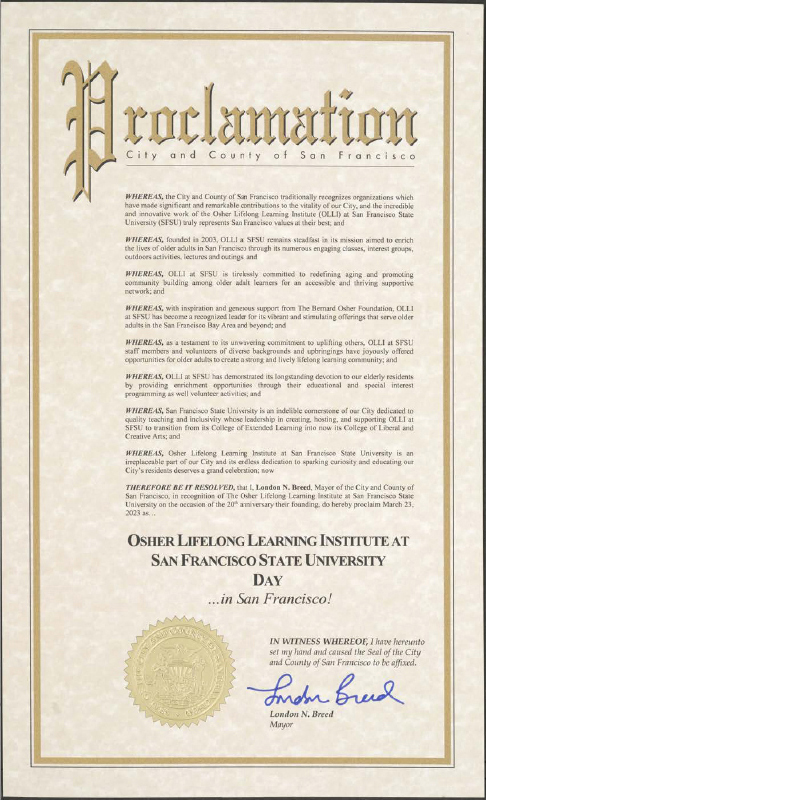 Proclamation from the City and County of San Francisco